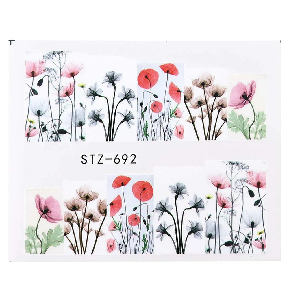 1pcs Flower Series Stickers For Nails Design Water Transfer Decals Foil Wraps Decoration Manicure DIY Slider NFA403