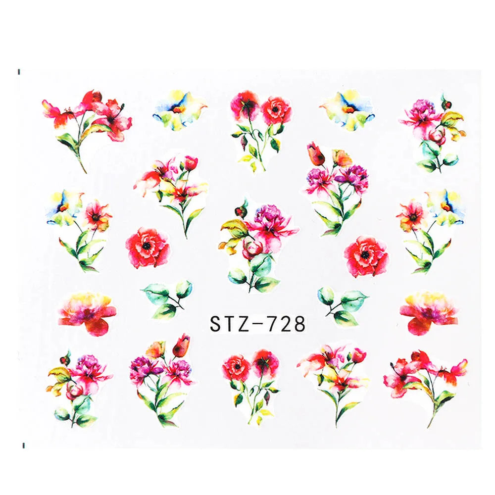 1pcs Flower Series Stickers For Nails Design Water Transfer Decals Foil Wraps Decoration Manicure DIY Slider NFA403