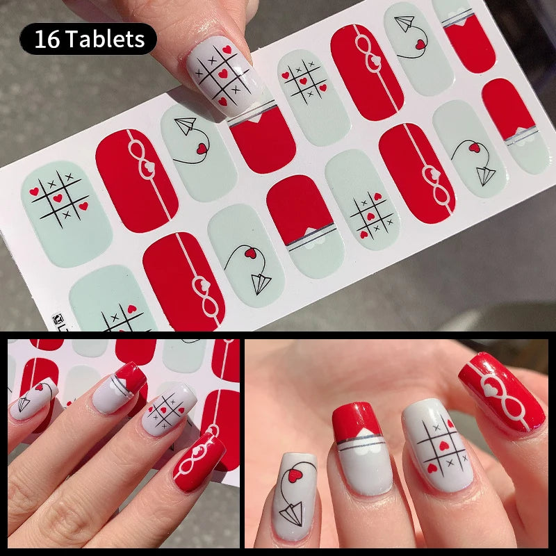 14/16 Strips Gel Nail Stickers Full Cover Nail Patch Gradual Spring And Summer Floristic Nail Stickers Strips DIY Nail Art