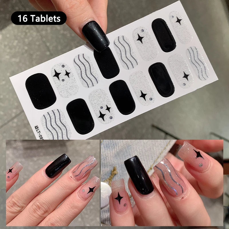 14/16 Strips Gel Nail Stickers Full Cover Nail Patch Gradual Spring And Summer Floristic Nail Stickers Strips DIY Nail Art