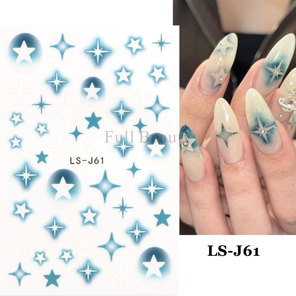 3D Heart Nail Stickers Celestial Nail Decals Gold Silver Star Moon Sliders For Manicure Y2K Design Kawaii Accessories LEBBTF-S28