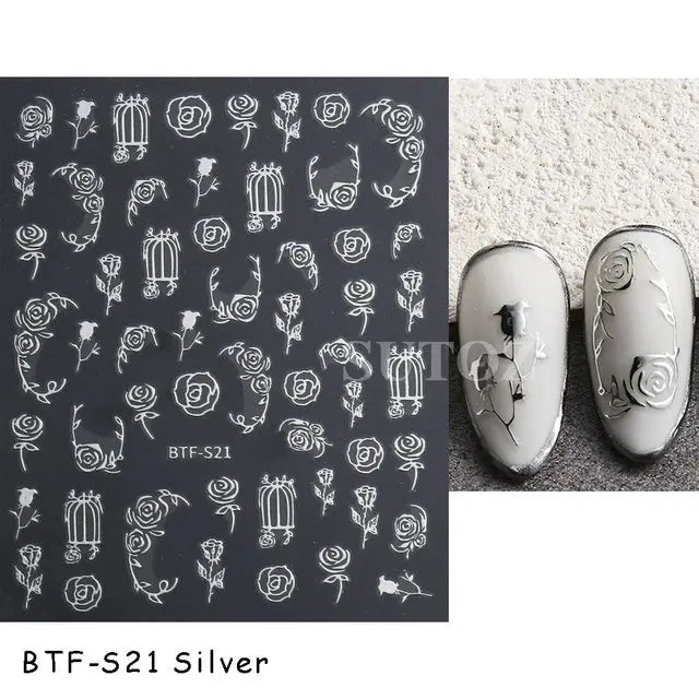 3D Heart Nail Stickers Celestial Nail Decals Gold Silver Star Moon Sliders For Manicure Y2K Design Kawaii Accessories LEBBTF-S28