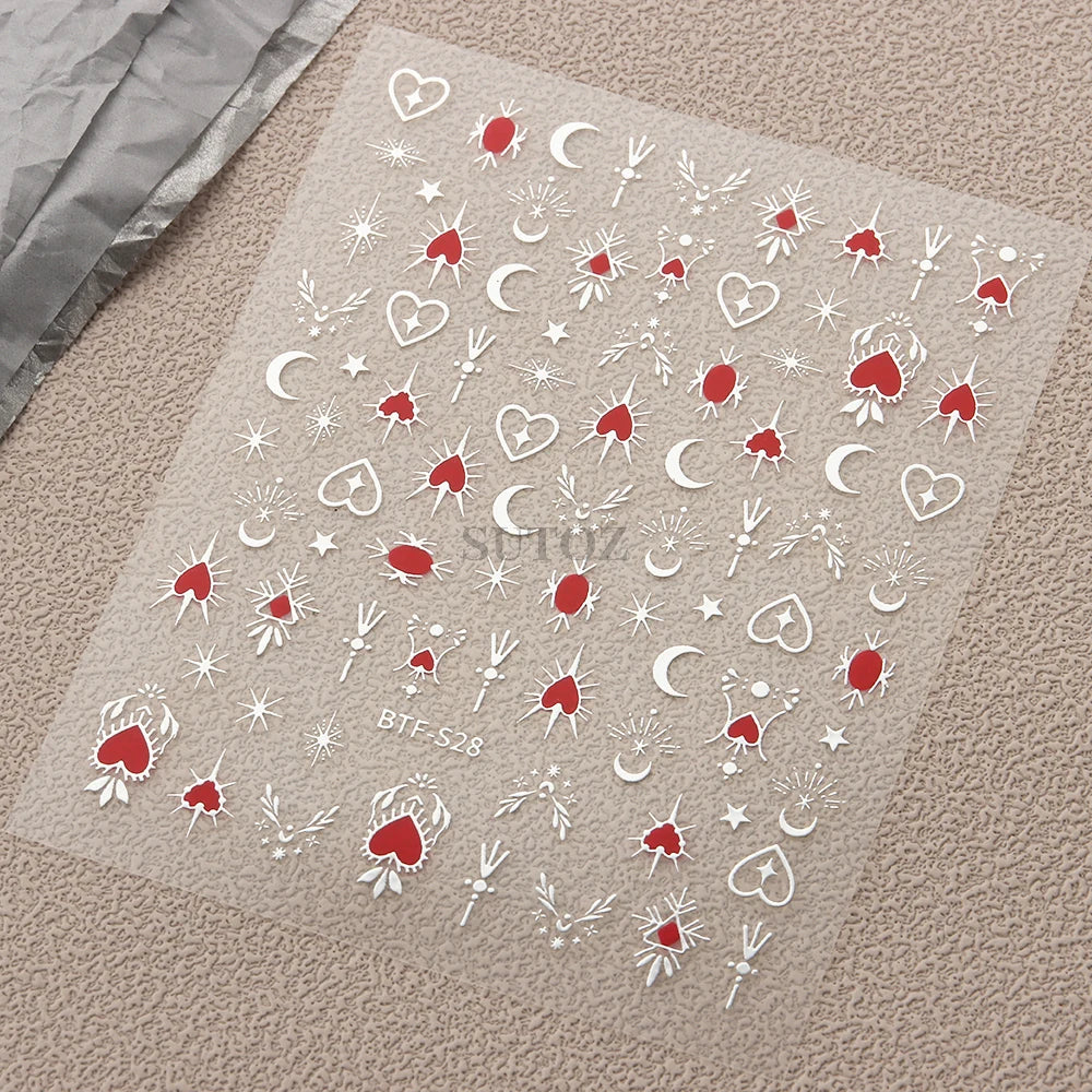 3D Heart Nail Stickers Celestial Nail Decals Gold Silver Star Moon Sliders For Manicure Y2K Design Kawaii Accessories LEBBTF-S28