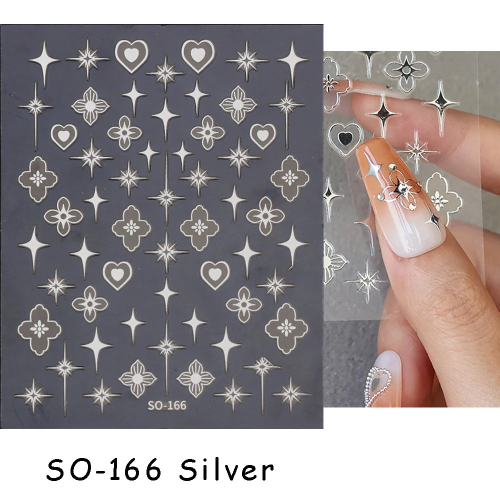 3D Heart Nail Stickers Celestial Nail Decals Gold Silver Star Moon Sliders For Manicure Y2K Design Kawaii Accessories LEBBTF-S28