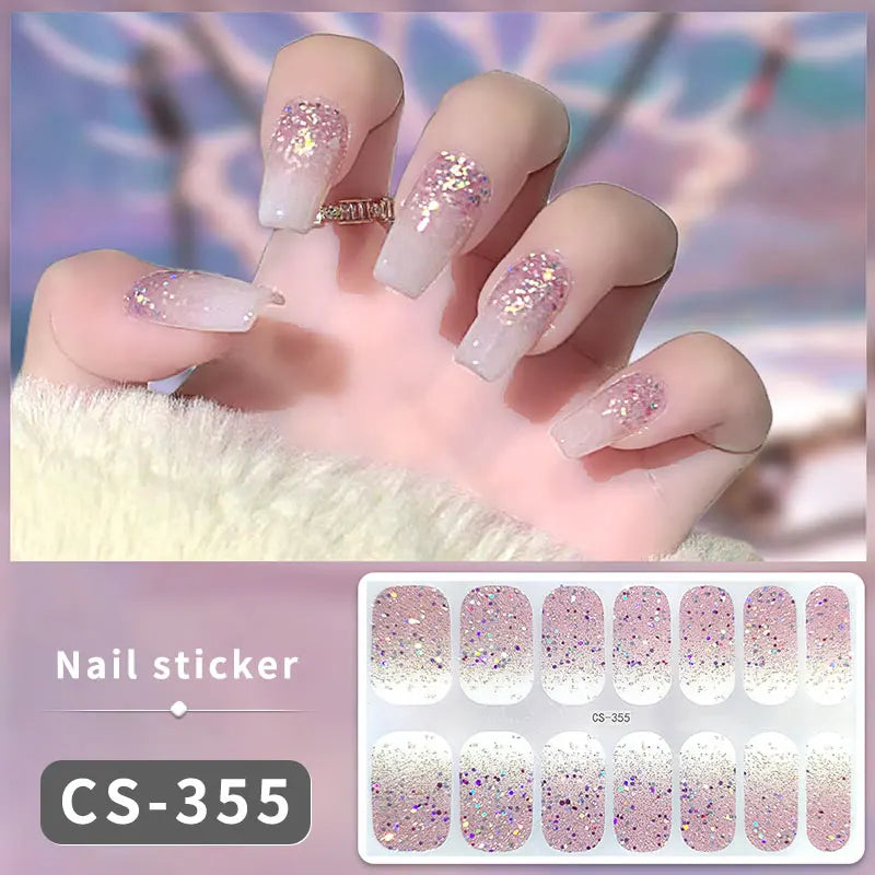 14/16 Strips Gel Nail Stickers Full Cover Nail Patch Gradual Spring And Summer Floristic Nail Stickers Strips DIY Nail Art