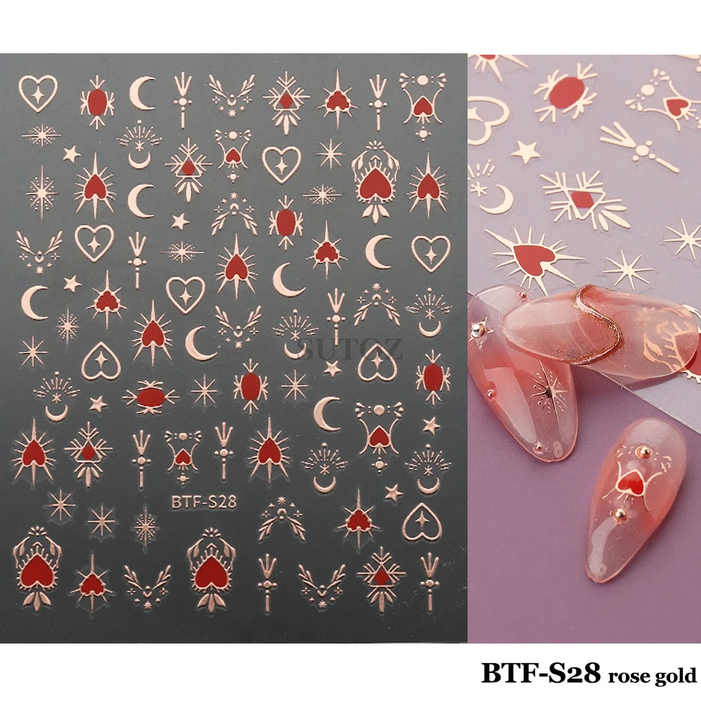 3D Heart Nail Stickers Celestial Nail Decals Gold Silver Star Moon Sliders For Manicure Y2K Design Kawaii Accessories LEBBTF-S28