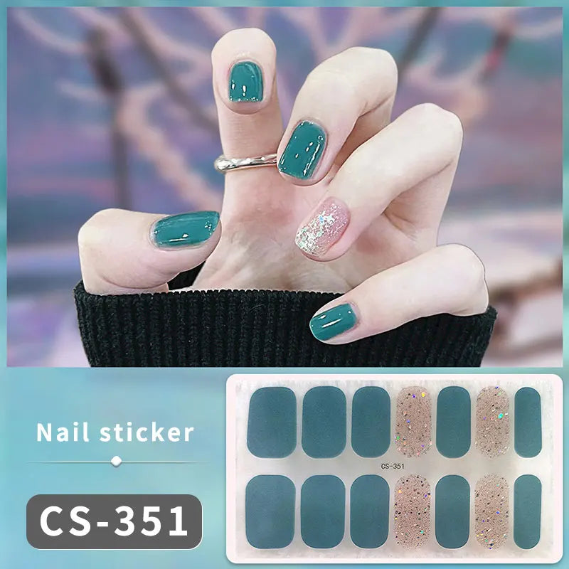 14/16 Strips Gel Nail Stickers Full Cover Nail Patch Gradual Spring And Summer Floristic Nail Stickers Strips DIY Nail Art