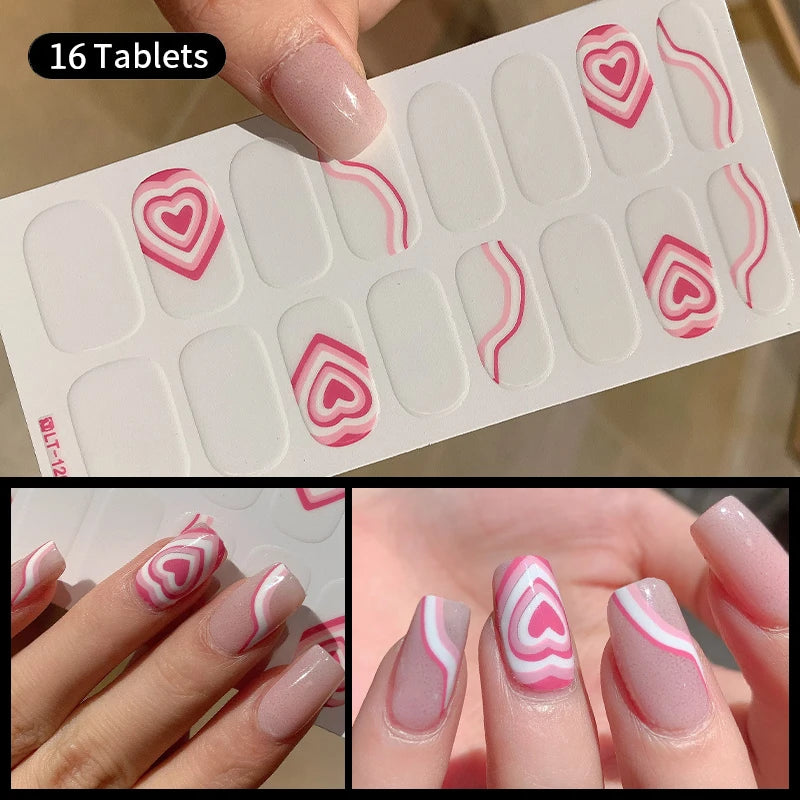 14/16 Strips Gel Nail Stickers Full Cover Nail Patch Gradual Spring And Summer Floristic Nail Stickers Strips DIY Nail Art