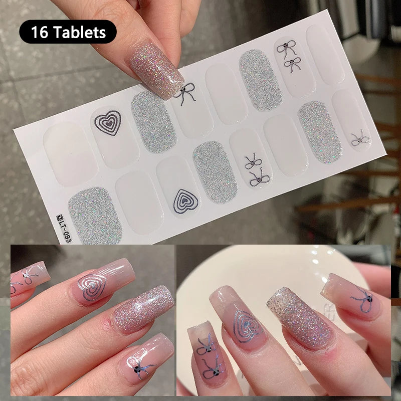 14/16 Strips Gel Nail Stickers Full Cover Nail Patch Gradual Spring And Summer Floristic Nail Stickers Strips DIY Nail Art