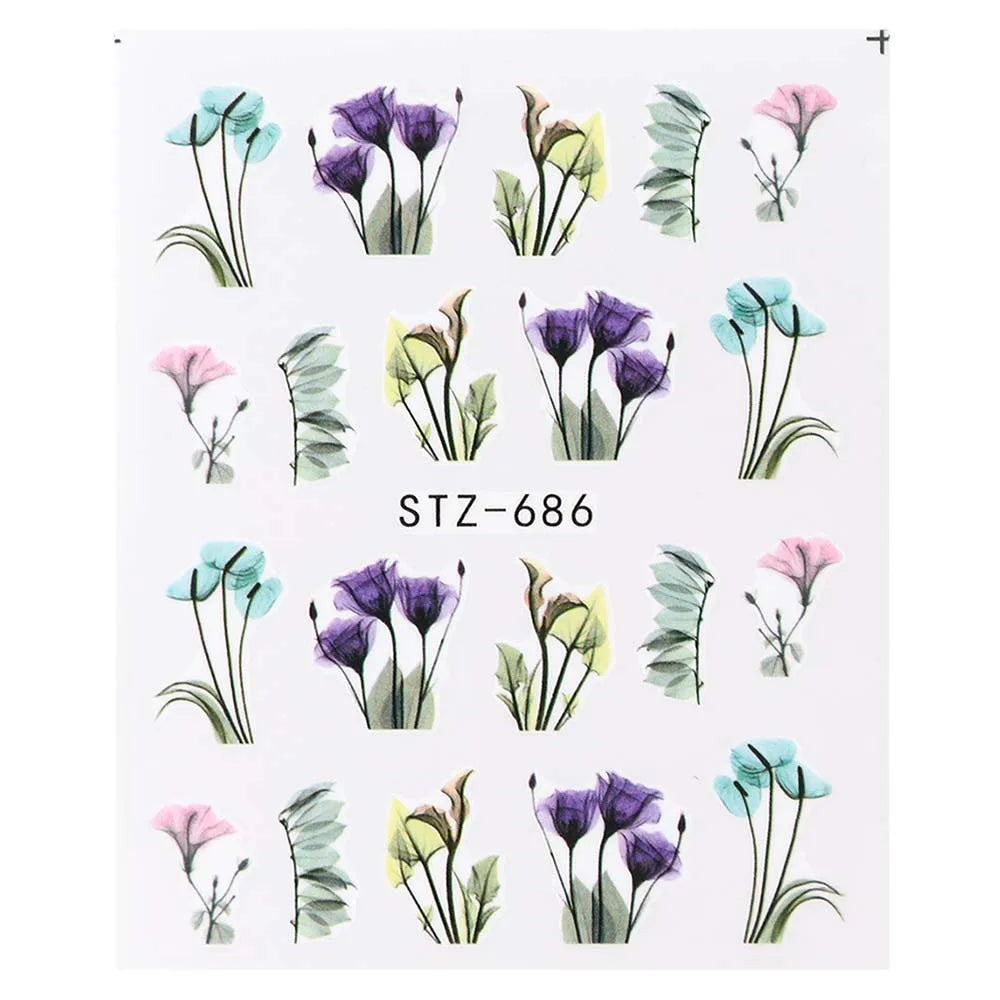 1pcs Flower Series Stickers For Nails Design Water Transfer Decals Foil Wraps Decoration Manicure DIY Slider NFA403