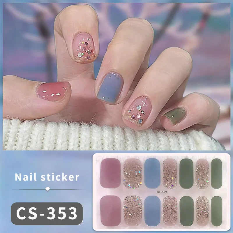 14/16 Strips Gel Nail Stickers Full Cover Nail Patch Gradual Spring And Summer Floristic Nail Stickers Strips DIY Nail Art