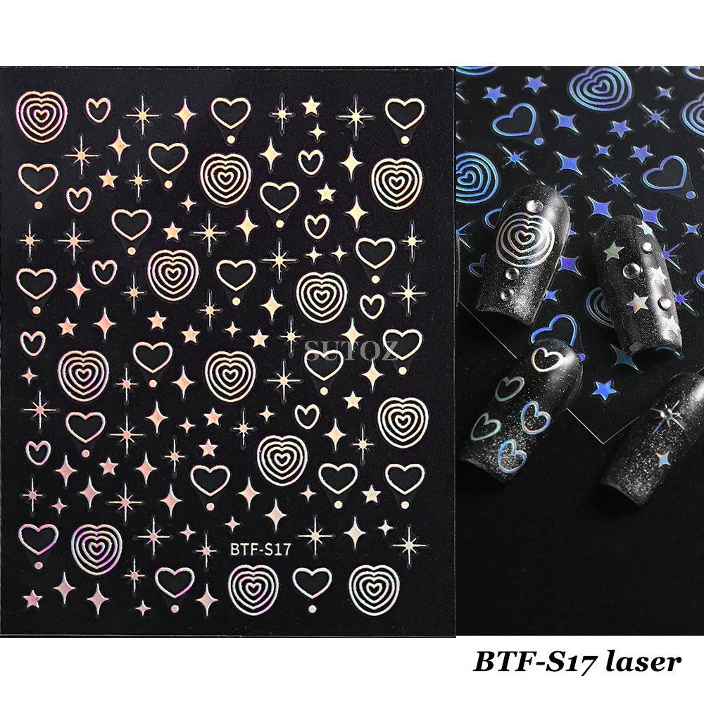 3D Heart Nail Stickers Celestial Nail Decals Gold Silver Star Moon Sliders For Manicure Y2K Design Kawaii Accessories LEBBTF-S28