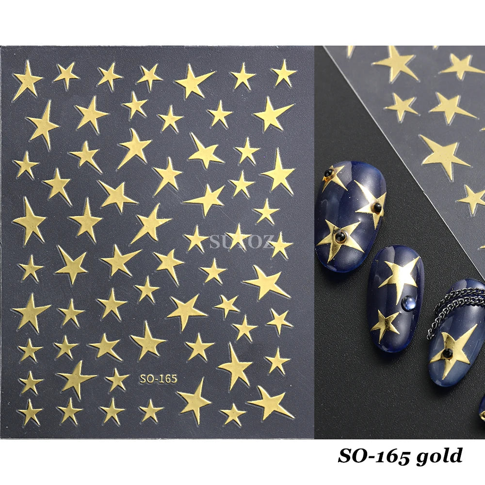 3D Heart Nail Stickers Celestial Nail Decals Gold Silver Star Moon Sliders For Manicure Y2K Design Kawaii Accessories LEBBTF-S28