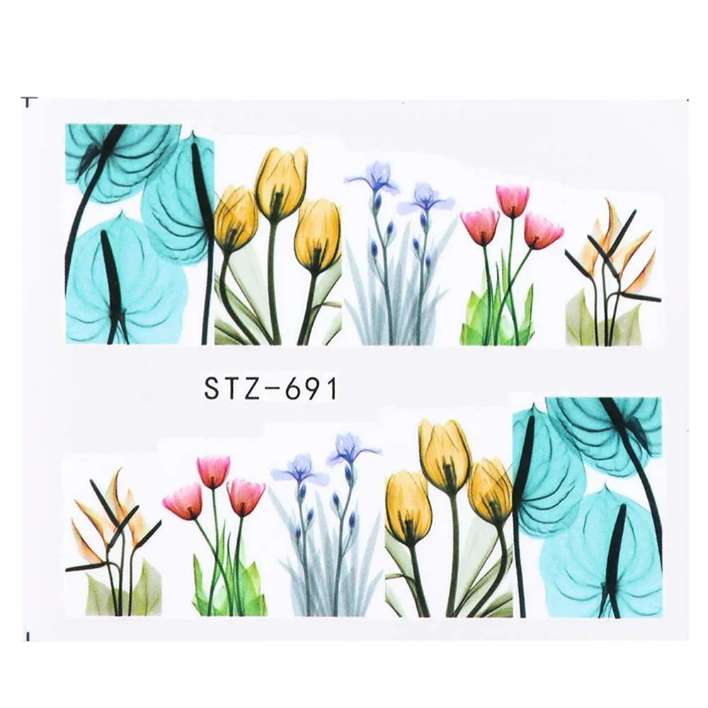 1pcs Flower Series Stickers For Nails Design Water Transfer Decals Foil Wraps Decoration Manicure DIY Slider NFA403