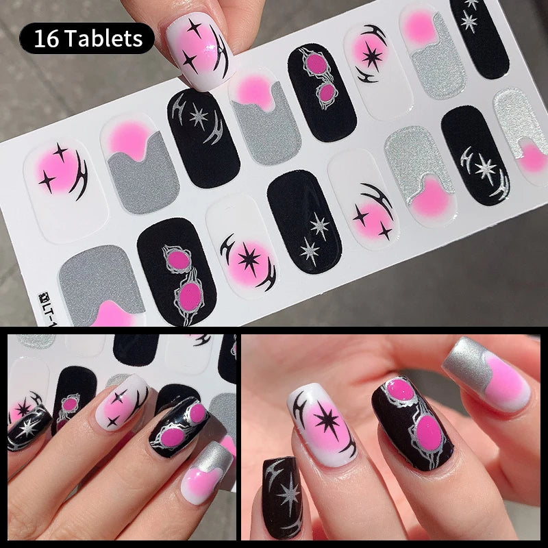 14/16 Strips Gel Nail Stickers Full Cover Nail Patch Gradual Spring And Summer Floristic Nail Stickers Strips DIY Nail Art