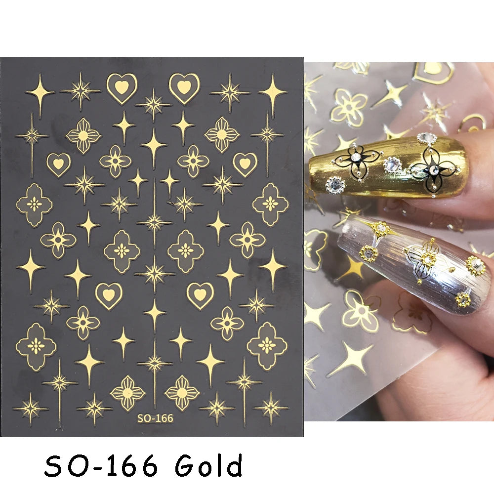 3D Heart Nail Stickers Celestial Nail Decals Gold Silver Star Moon Sliders For Manicure Y2K Design Kawaii Accessories LEBBTF-S28