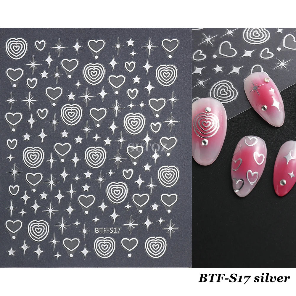 3D Heart Nail Stickers Celestial Nail Decals Gold Silver Star Moon Sliders For Manicure Y2K Design Kawaii Accessories LEBBTF-S28