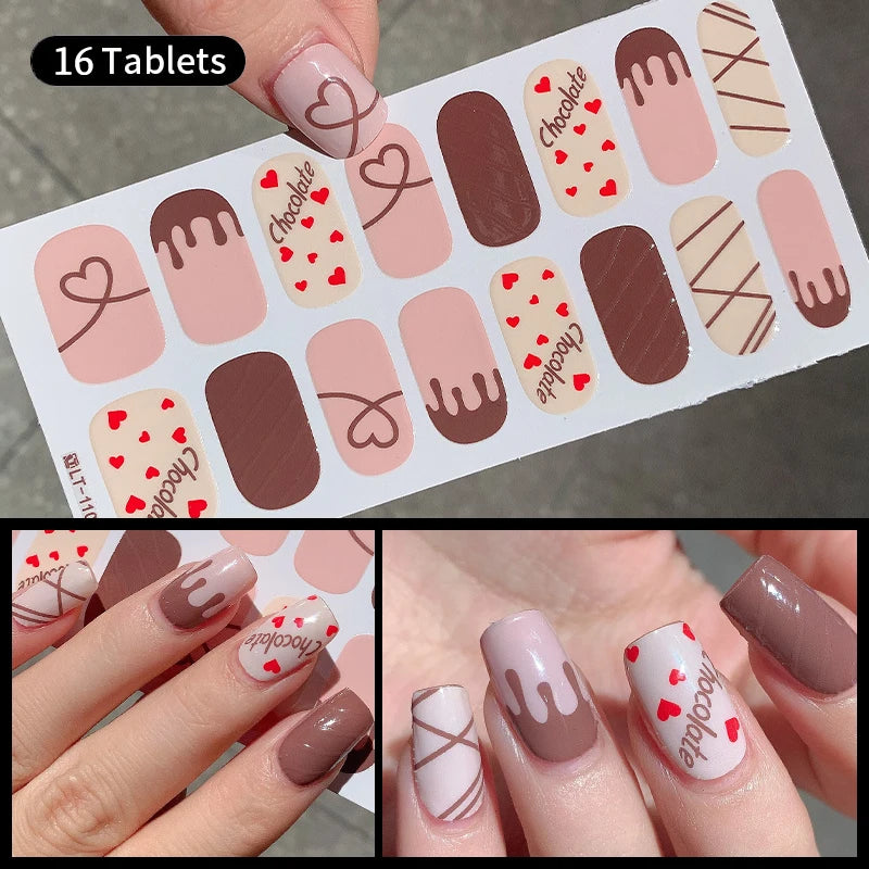 14/16 Strips Gel Nail Stickers Full Cover Nail Patch Gradual Spring And Summer Floristic Nail Stickers Strips DIY Nail Art