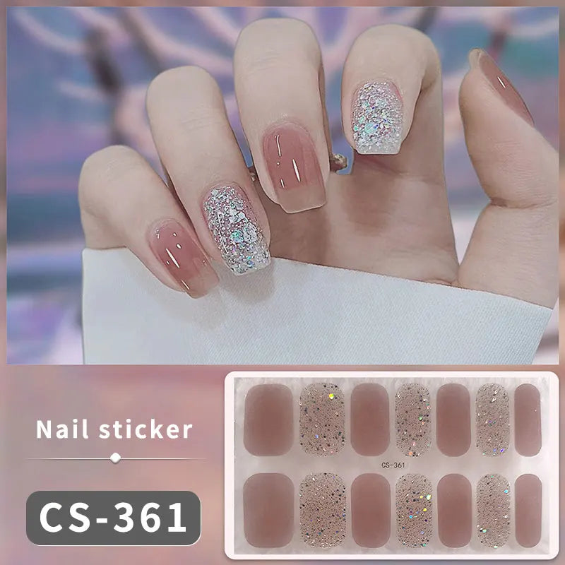 14/16 Strips Gel Nail Stickers Full Cover Nail Patch Gradual Spring And Summer Floristic Nail Stickers Strips DIY Nail Art