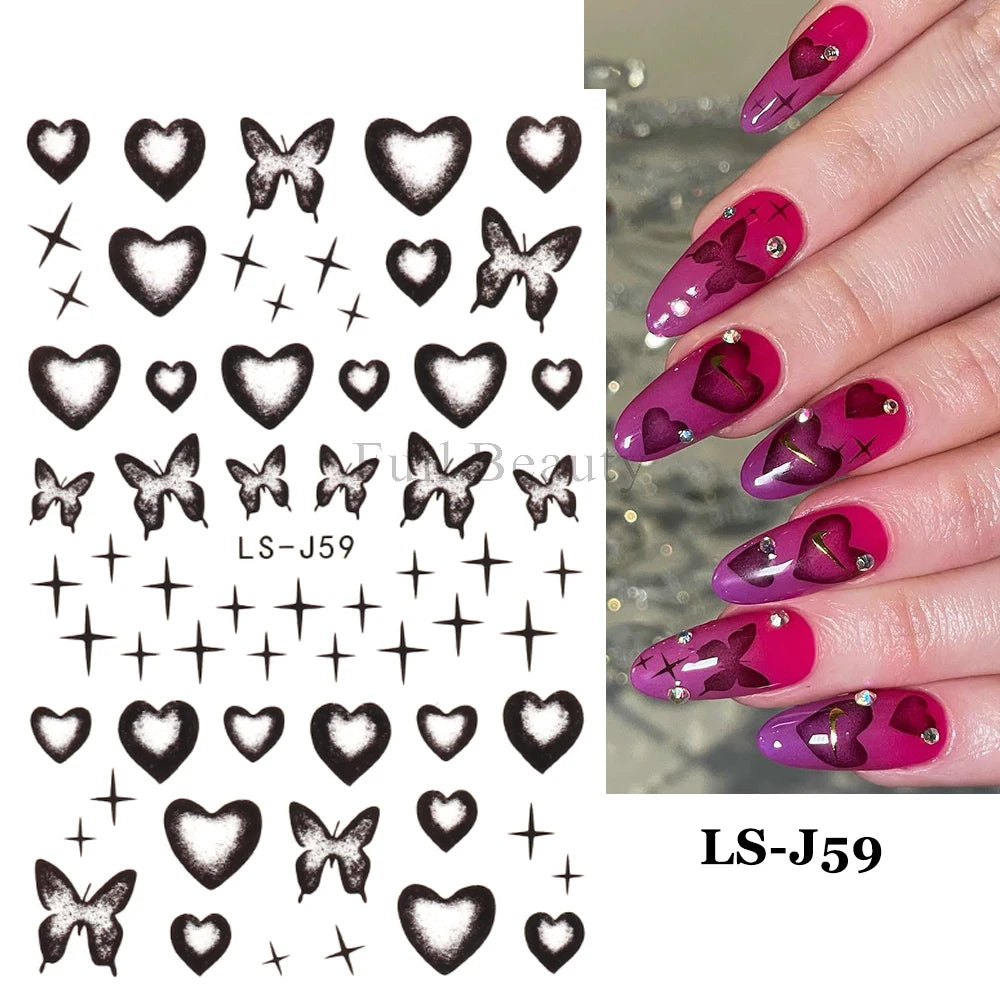 3D Heart Nail Stickers Celestial Nail Decals Gold Silver Star Moon Sliders For Manicure Y2K Design Kawaii Accessories LEBBTF-S28