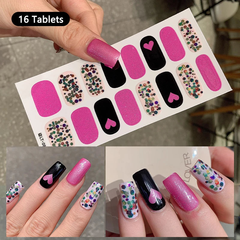 14/16 Strips Gel Nail Stickers Full Cover Nail Patch Gradual Spring And Summer Floristic Nail Stickers Strips DIY Nail Art