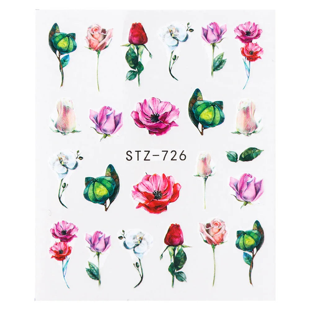 1pcs Flower Series Stickers For Nails Design Water Transfer Decals Foil Wraps Decoration Manicure DIY Slider NFA403