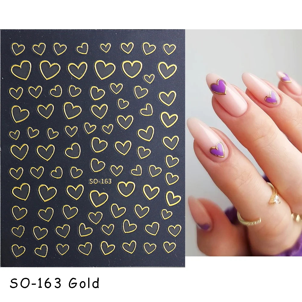 3D Heart Nail Stickers Celestial Nail Decals Gold Silver Star Moon Sliders For Manicure Y2K Design Kawaii Accessories LEBBTF-S28