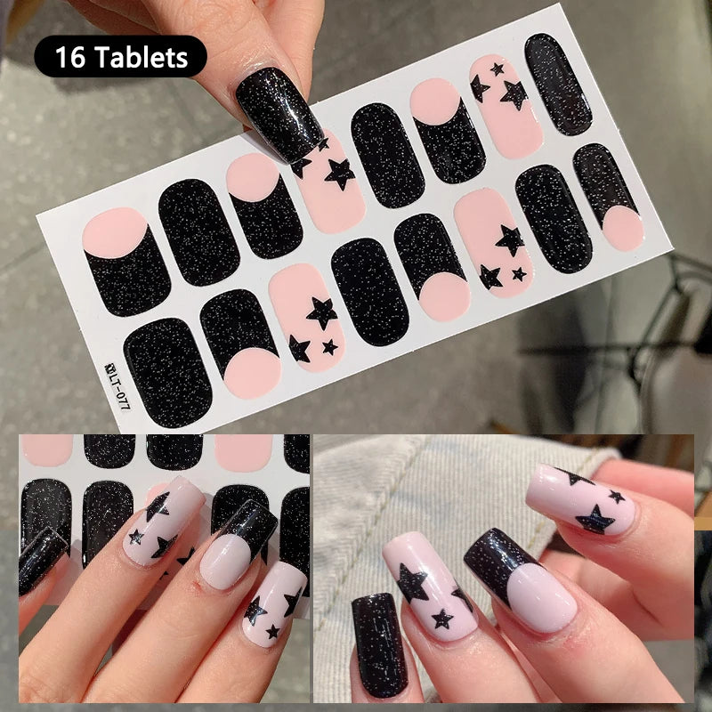 14/16 Strips Gel Nail Stickers Full Cover Nail Patch Gradual Spring And Summer Floristic Nail Stickers Strips DIY Nail Art