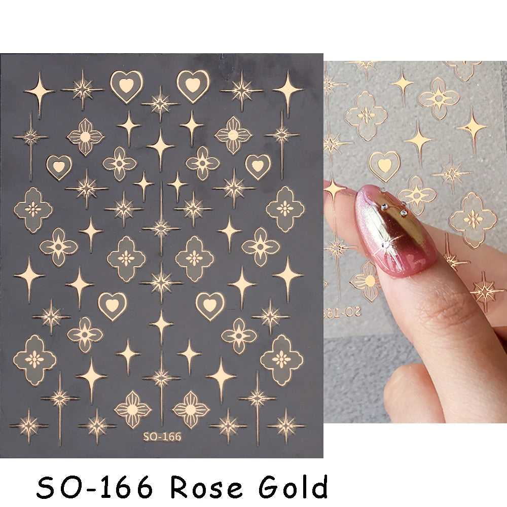 3D Heart Nail Stickers Celestial Nail Decals Gold Silver Star Moon Sliders For Manicure Y2K Design Kawaii Accessories LEBBTF-S28