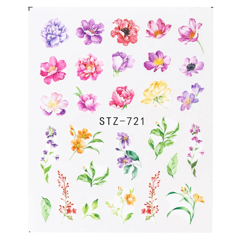 1pcs Flower Series Stickers For Nails Design Water Transfer Decals Foil Wraps Decoration Manicure DIY Slider NFA403