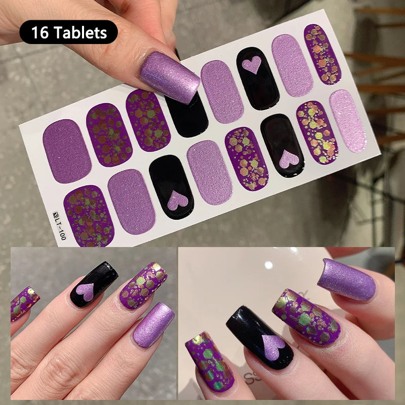 14/16 Strips Gel Nail Stickers Full Cover Nail Patch Gradual Spring And Summer Floristic Nail Stickers Strips DIY Nail Art