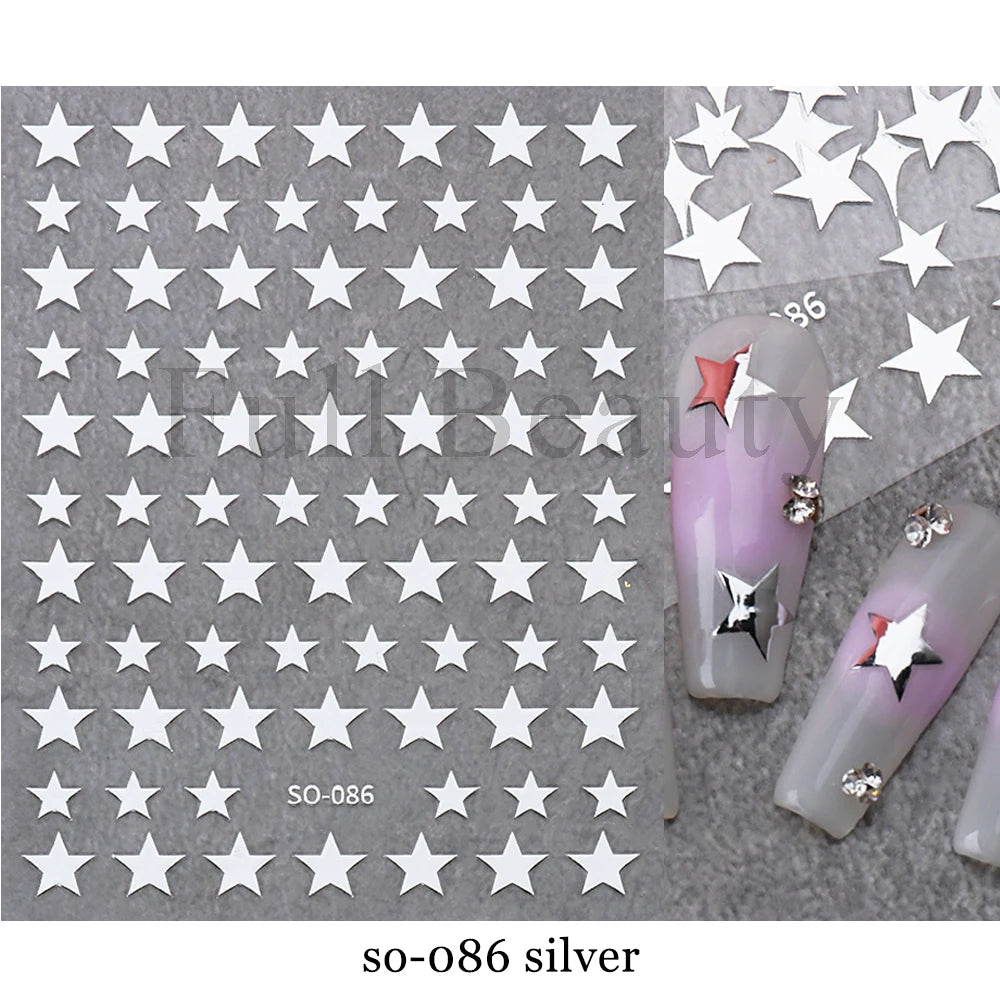 3D Heart Nail Stickers Celestial Nail Decals Gold Silver Star Moon Sliders For Manicure Y2K Design Kawaii Accessories LEBBTF-S28