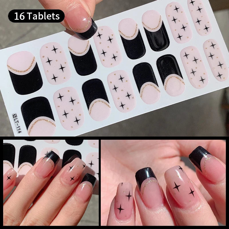 14/16 Strips Gel Nail Stickers Full Cover Nail Patch Gradual Spring And Summer Floristic Nail Stickers Strips DIY Nail Art