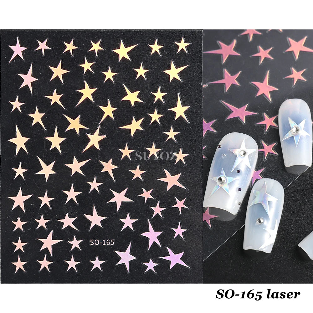 3D Heart Nail Stickers Celestial Nail Decals Gold Silver Star Moon Sliders For Manicure Y2K Design Kawaii Accessories LEBBTF-S28