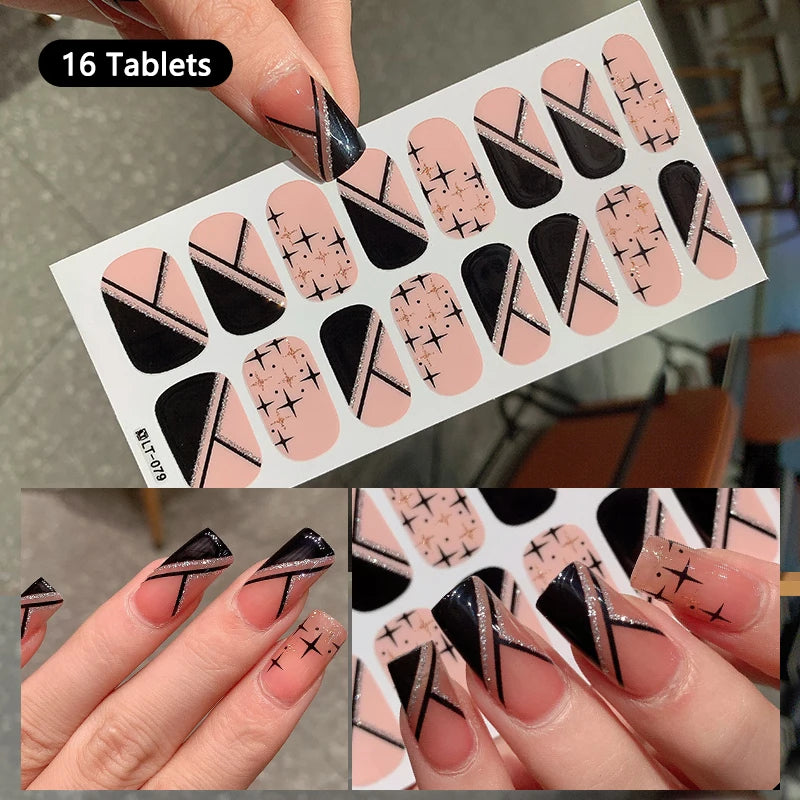 14/16 Strips Gel Nail Stickers Full Cover Nail Patch Gradual Spring And Summer Floristic Nail Stickers Strips DIY Nail Art