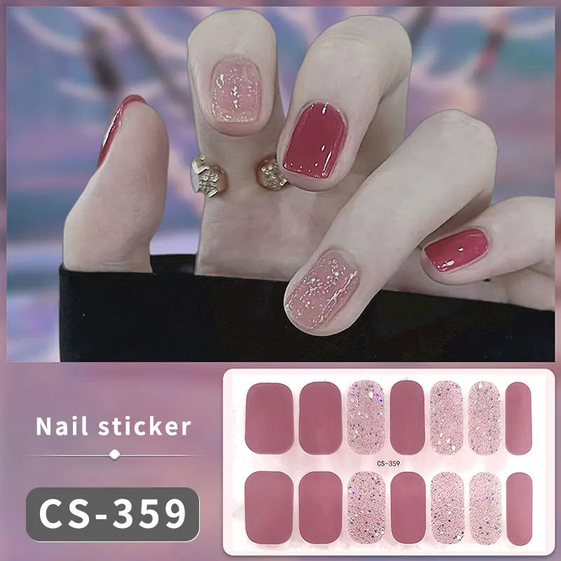 14/16 Strips Gel Nail Stickers Full Cover Nail Patch Gradual Spring And Summer Floristic Nail Stickers Strips DIY Nail Art