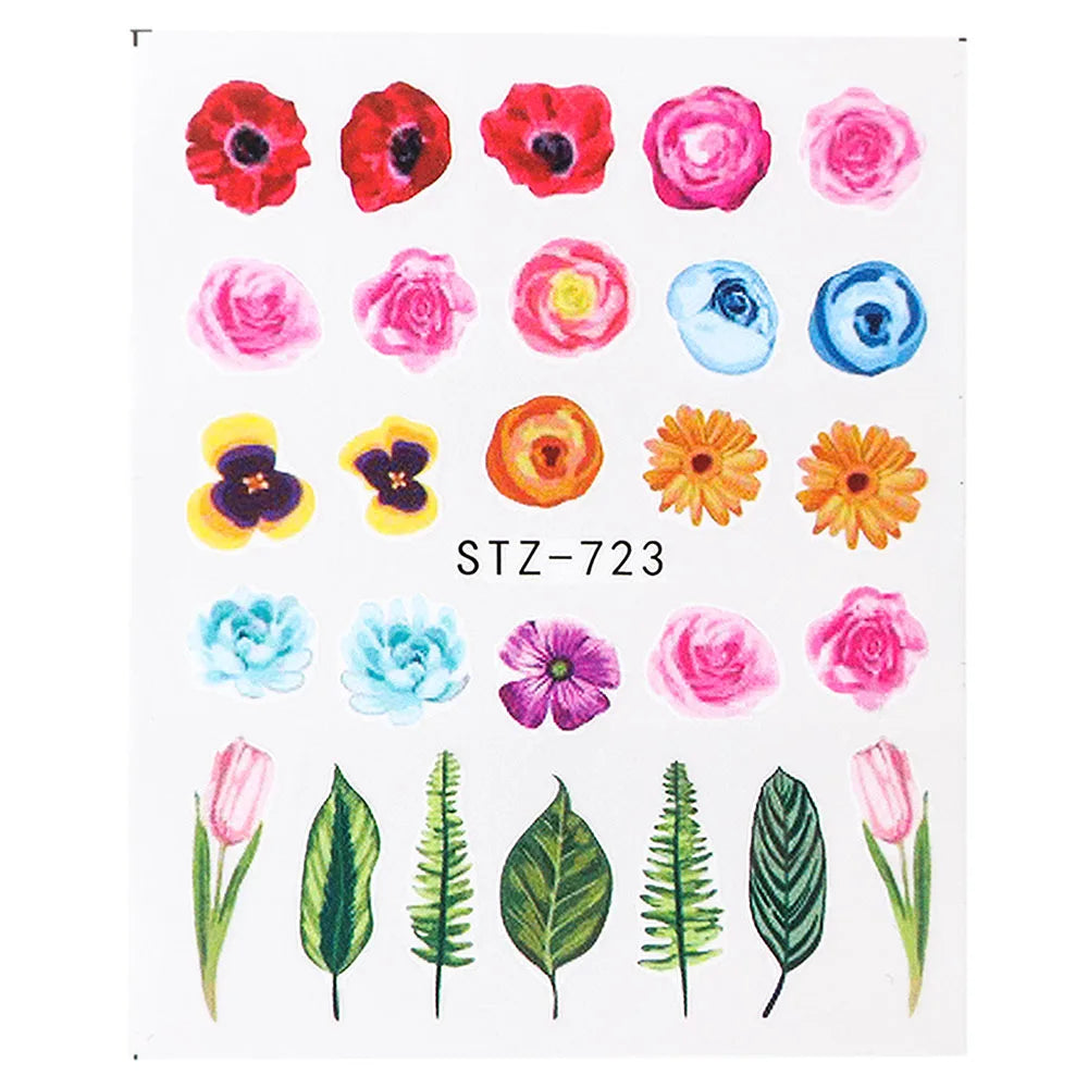 1pcs Flower Series Stickers For Nails Design Water Transfer Decals Foil Wraps Decoration Manicure DIY Slider NFA403