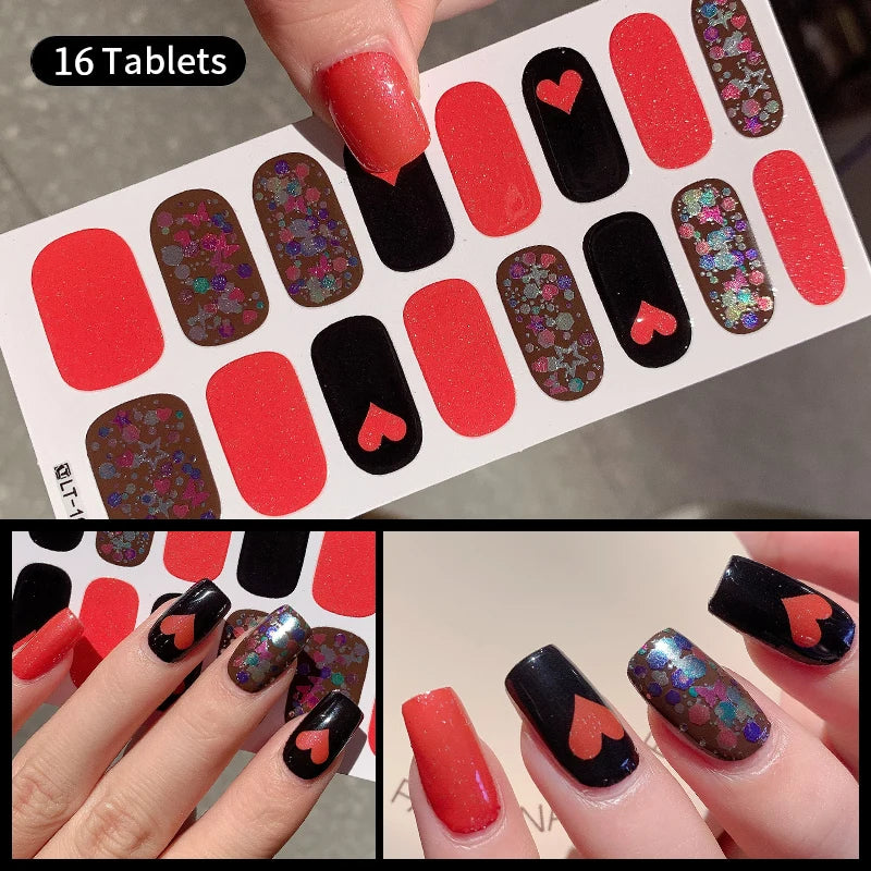 14/16 Strips Gel Nail Stickers Full Cover Nail Patch Gradual Spring And Summer Floristic Nail Stickers Strips DIY Nail Art