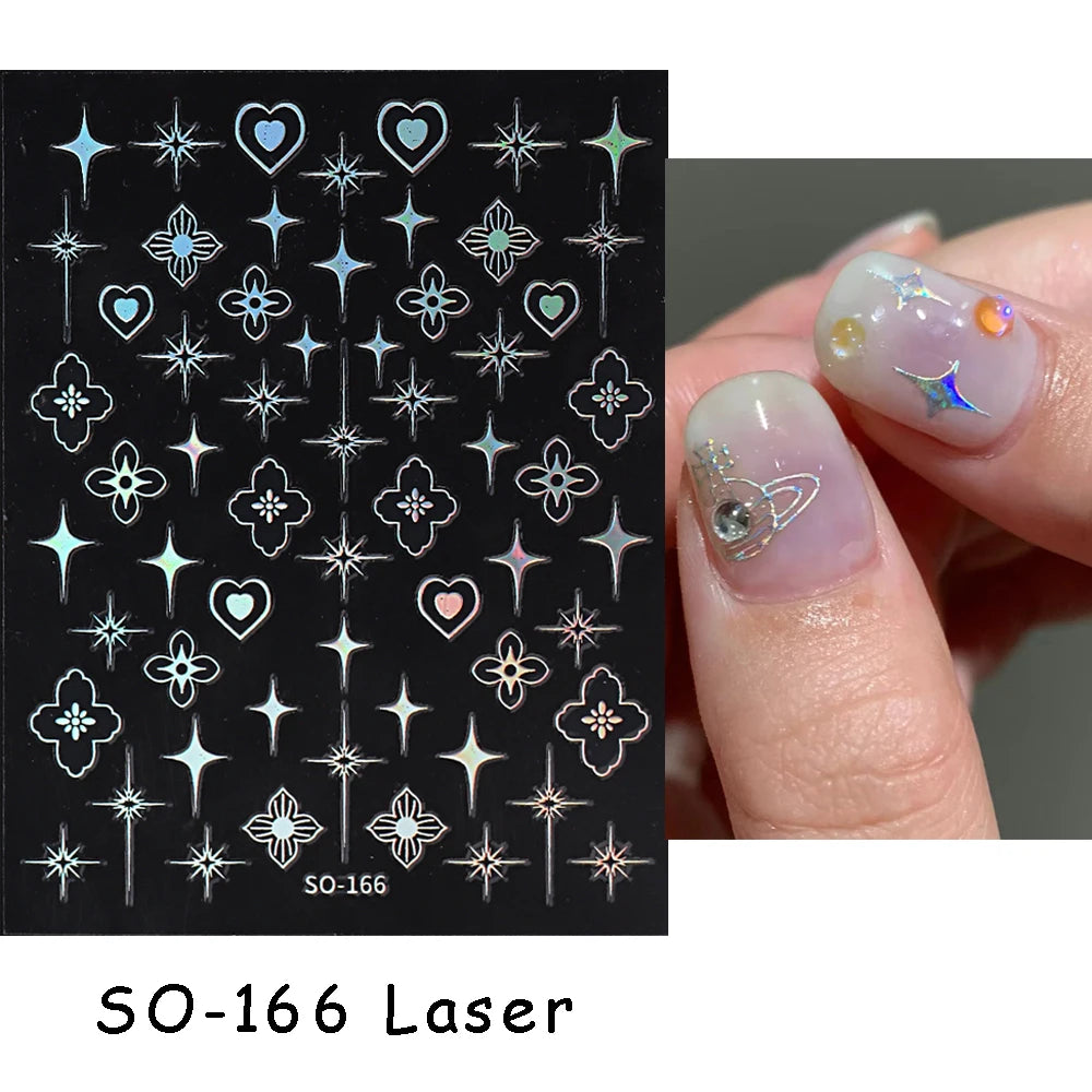 3D Heart Nail Stickers Celestial Nail Decals Gold Silver Star Moon Sliders For Manicure Y2K Design Kawaii Accessories LEBBTF-S28