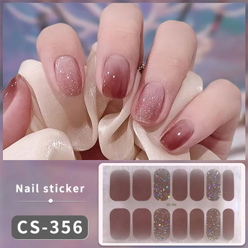 14/16 Strips Gel Nail Stickers Full Cover Nail Patch Gradual Spring And Summer Floristic Nail Stickers Strips DIY Nail Art