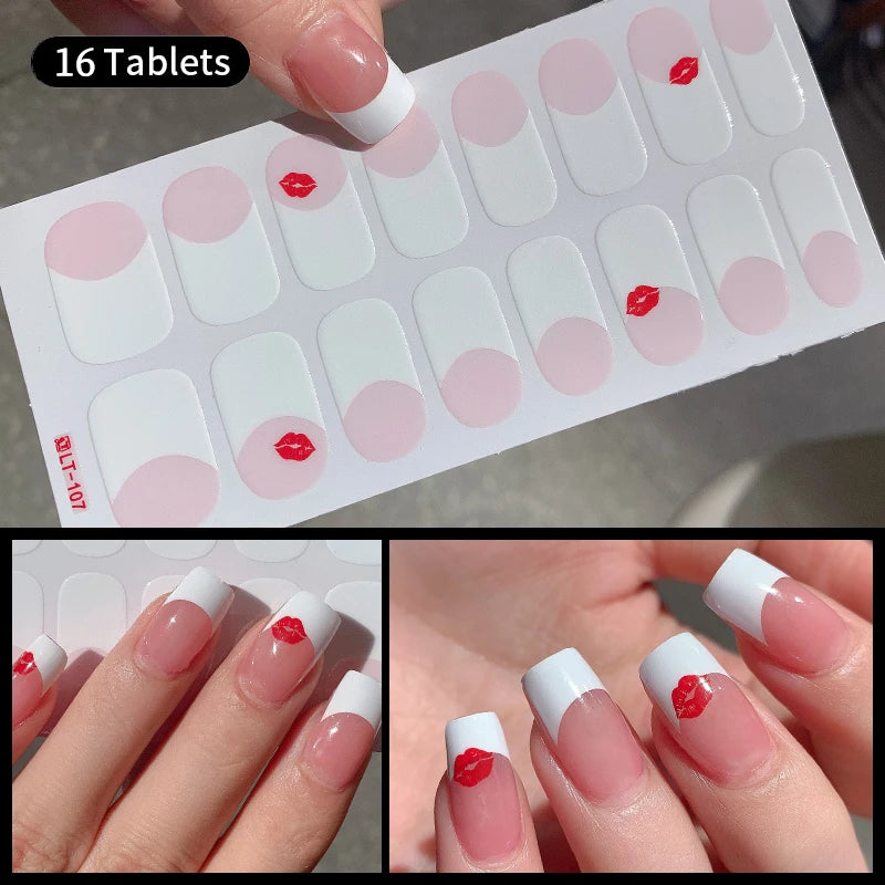 14/16 Strips Gel Nail Stickers Full Cover Nail Patch Gradual Spring And Summer Floristic Nail Stickers Strips DIY Nail Art