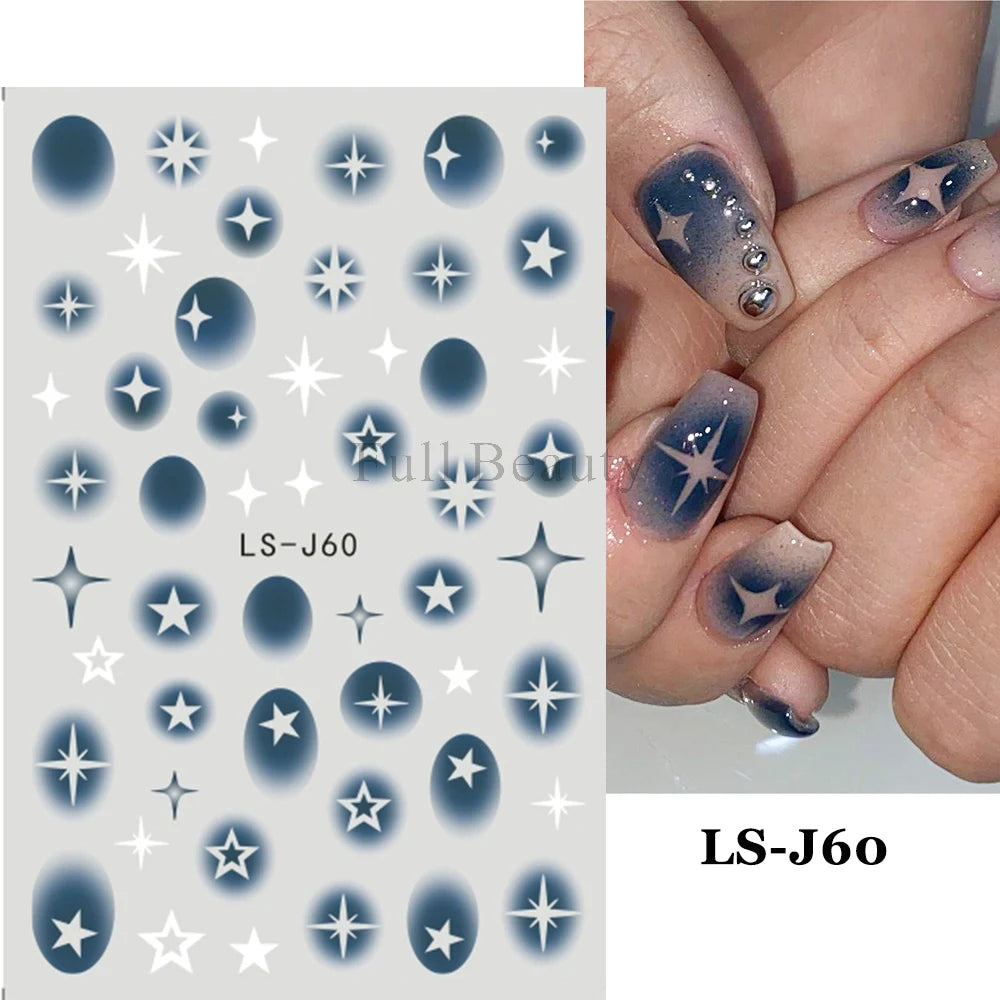 3D Heart Nail Stickers Celestial Nail Decals Gold Silver Star Moon Sliders For Manicure Y2K Design Kawaii Accessories LEBBTF-S28