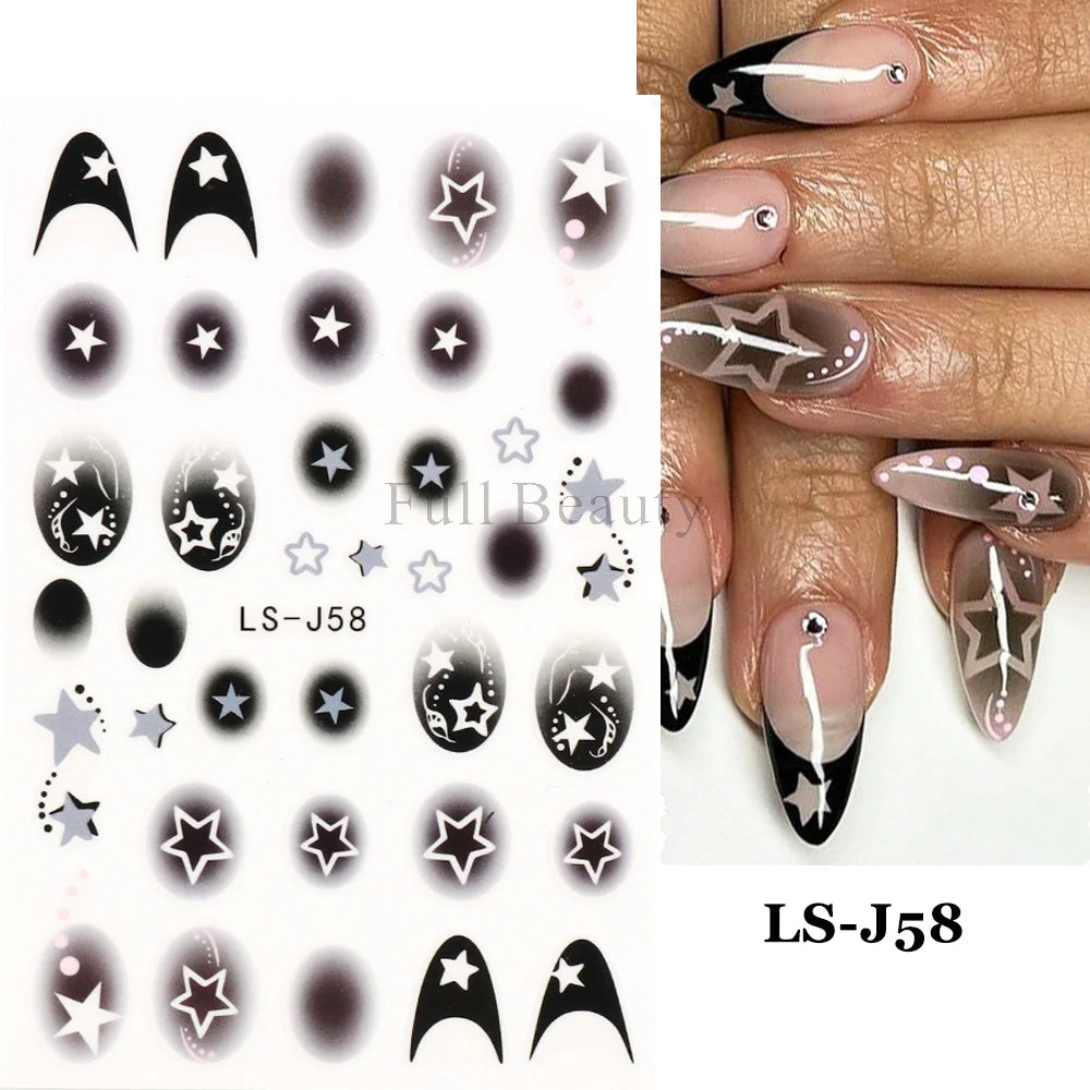 3D Heart Nail Stickers Celestial Nail Decals Gold Silver Star Moon Sliders For Manicure Y2K Design Kawaii Accessories LEBBTF-S28