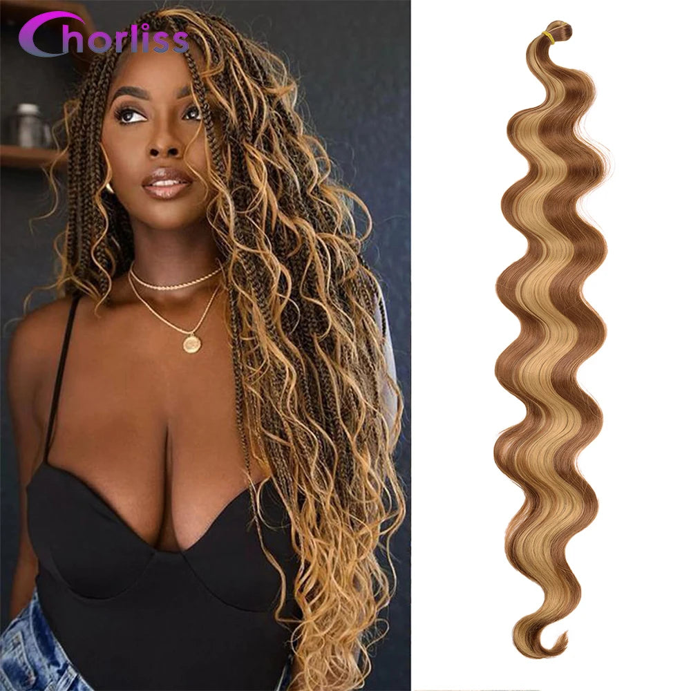 Blonde Body Wave Curly Braiding Hair Extensions Crochet Braids Ombre Black Brown Brgundy Hair High Temperature Soft Natural