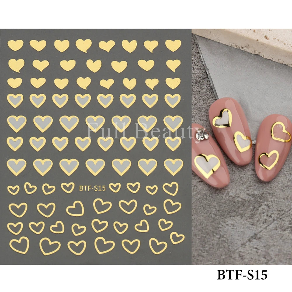 3D Heart Nail Stickers Celestial Nail Decals Gold Silver Star Moon Sliders For Manicure Y2K Design Kawaii Accessories LEBBTF-S28