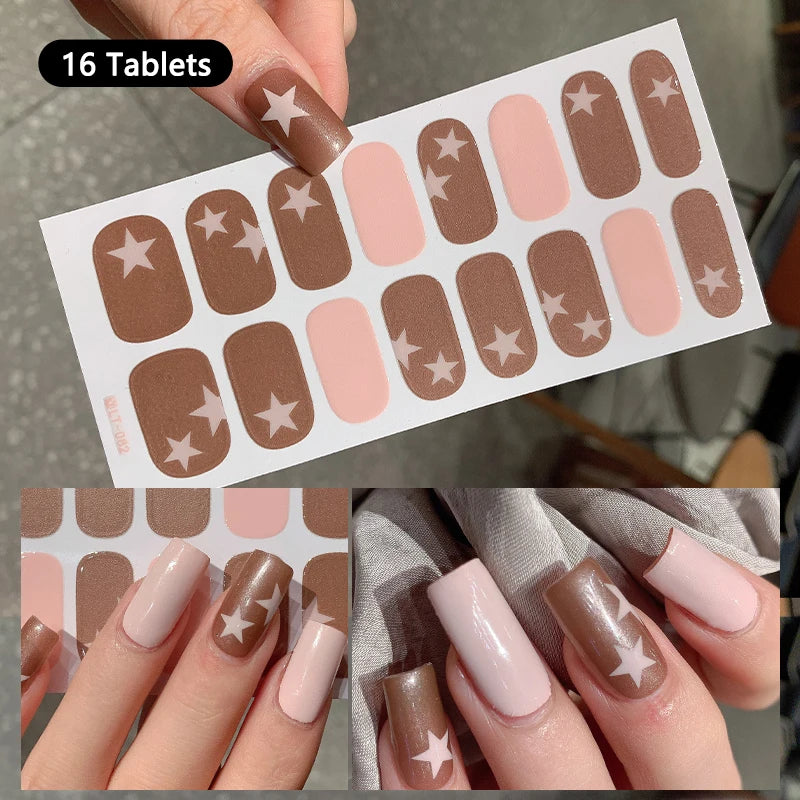 14/16 Strips Gel Nail Stickers Full Cover Nail Patch Gradual Spring And Summer Floristic Nail Stickers Strips DIY Nail Art