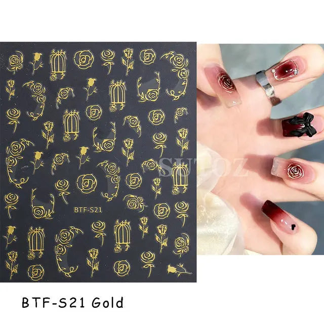 3D Heart Nail Stickers Celestial Nail Decals Gold Silver Star Moon Sliders For Manicure Y2K Design Kawaii Accessories LEBBTF-S28