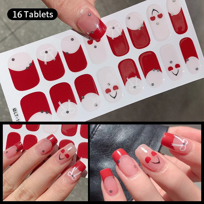 14/16 Strips Gel Nail Stickers Full Cover Nail Patch Gradual Spring And Summer Floristic Nail Stickers Strips DIY Nail Art