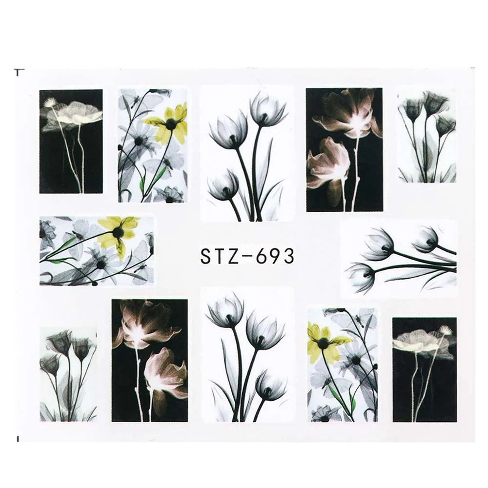 1pcs Flower Series Stickers For Nails Design Water Transfer Decals Foil Wraps Decoration Manicure DIY Slider NFA403