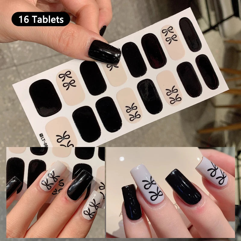 14/16 Strips Gel Nail Stickers Full Cover Nail Patch Gradual Spring And Summer Floristic Nail Stickers Strips DIY Nail Art